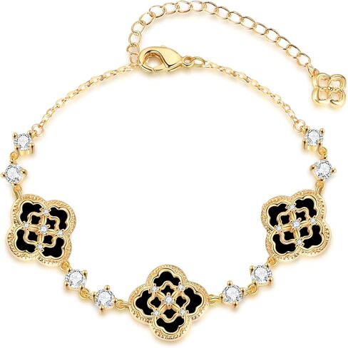 18K Gold Plated Clover Bracelets for Women, Four-Leaf Clover Bracelet with Sparkling Cubic Zirconia, Gold Charm Bracelet Lucky Link Dainty Jewelry, Trendy Unique Gifts for Women, GF, Mother, Wife, Her in Saudi Arabia