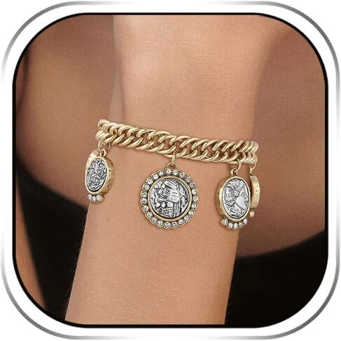 HZMAN Vintage Jesus Coin Cuban Link Bracelet, Religious Antique Style Handmade Brass Cuff, Unisex Gift Idea in Saudi Arabia