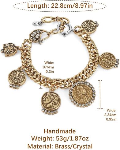 HZMAN Vintage Jesus Coin Cuban Link Bracelet, Religious Antique Style Handmade Brass Cuff, Unisex Gift Idea in Saudi Arabia