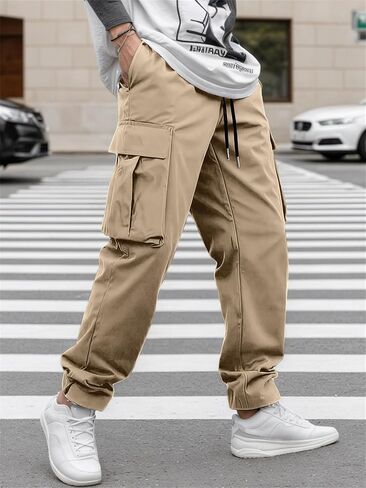 Men's Casual Pants Cargo Sports Workout Pants Pull Rope with Multiple Pockets in Saudi Arabia