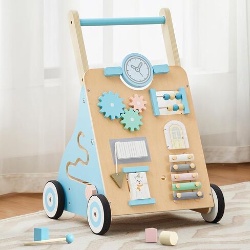 Wooden Baby Walker, Baby Push Walker Adjustable Height and Speed Multiple Learning Activity Walker Baby Walker with Wheels for Girls 6-12 Months, Pink in Saudi Arabia