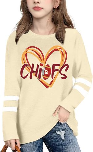 YI XIANG RAN Boys Girls Football Shirts Game Day T-Shirts Heart Love Shirts Fans Lover Tees Kid Long Sleeve Tops 5-14y in Saudi Arabia