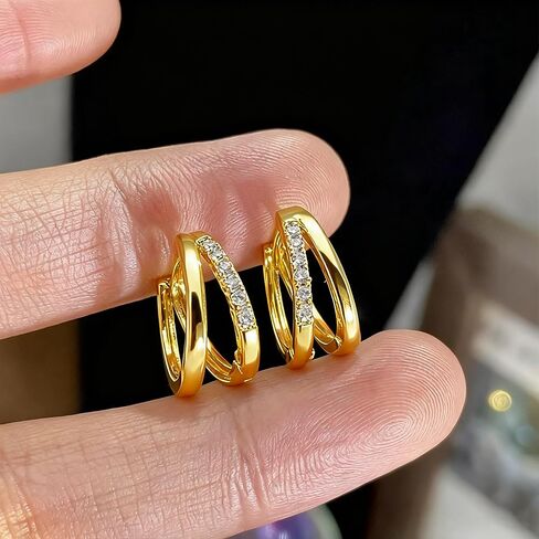 Women's 925 Sterling Silver Thick Earrings, With Small And Exquisite Cubic Zirconia Ring Earrings, Lightweight And Hypoallergenic, Fashion Jewelry Gift For Women To Wear On Party And anniversary in Saudi Arabia