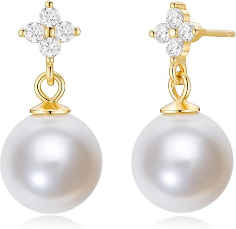 Mameloly Pearl Drop Earrings 925 Sterling Silver CZ 10MM Simulated Pearl Earrings for Women Dangle Trendy Jewelry for Women Hypoallergenic in Saudi Arabia