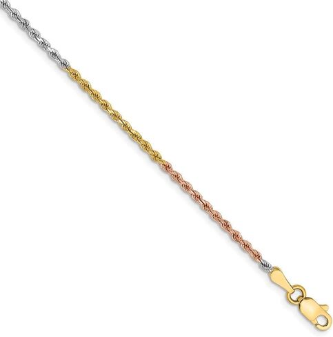 حبل سلسلة نمط سوار قطع الماس الصلبة 14K الذهب ثلاثي الألوان 1.75mm سلسلة حبل in Saudi Arabia