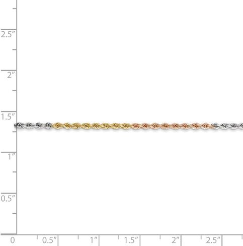 حبل سلسلة نمط سوار قطع الماس الصلبة 14K الذهب ثلاثي الألوان 1.75mm سلسلة حبل in Saudi Arabia