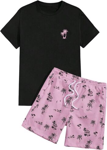 Men's 2 Piece Short Sleeve Graphic Tee Summer Print Drawstring Shorts Set in Saudi Arabia