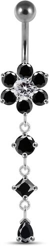 Flower with Round Triangle and Teardrop Dangling Design 925 Sterling Silver with Stainless Steel Belly Ring - Belly Button jewelry - Navel jewelry in Saudi Arabia