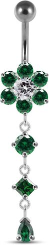 Flower with Round Triangle and Teardrop Dangling Design 925 Sterling Silver with Stainless Steel Belly Ring - Belly Button jewelry - Navel jewelry in Saudi Arabia