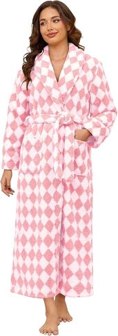 رداء شتوي طويل للنساء من Hellomamma: رداء حمام من الصوف المخملي للنساء ملابس نوم دافئة وناعمة ورقيقة مع جيوب in Kuwait