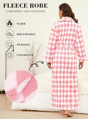 رداء شتوي طويل للنساء من Hellomamma: رداء حمام من الصوف المخملي للنساء ملابس نوم دافئة وناعمة ورقيقة مع جيوب in Kuwait