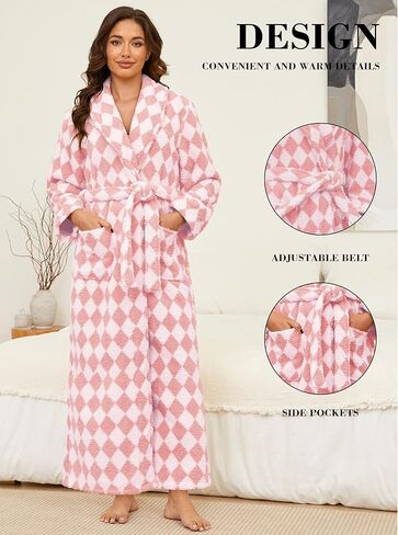 رداء شتوي طويل للنساء من Hellomamma: رداء حمام من الصوف المخملي للنساء ملابس نوم دافئة وناعمة ورقيقة مع جيوب in Kuwait