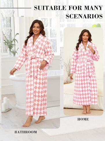 رداء شتوي طويل للنساء من Hellomamma: رداء حمام من الصوف المخملي للنساء ملابس نوم دافئة وناعمة ورقيقة مع جيوب in Kuwait