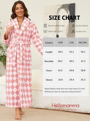 رداء شتوي طويل للنساء من Hellomamma: رداء حمام من الصوف المخملي للنساء ملابس نوم دافئة وناعمة ورقيقة مع جيوب in Kuwait