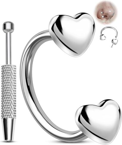 Melighting 20G Horseshoe Nose Ring Hoop 316L Stainless Steel, Threadless Nose Piercing with Piercing Taper Ball Grabber Tool Set, Heart or Star Septum Lip Helix Daith Piercing Jewelry for Women 7/8 mm in Saudi Arabia