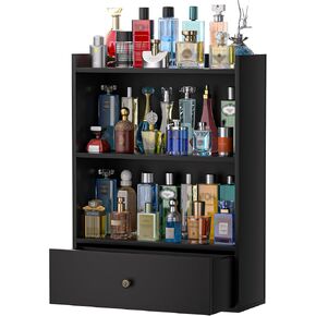 3 Tier Cologne Organizer for Men, Wooden Perfume Organizer Cologne Stand with Drawer Storage Large Capacity, Gift for Men (Black) in Saudi Arabia
