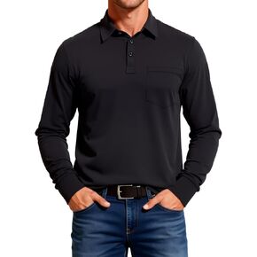 قمصان بولو قطنية بأكمام طويلة وجيب للرجال، قمصان بولو للجولف ذات ياقة متباينة مناسبة للأعمال العادية in Kuwait