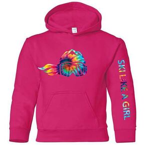 Ski Like A Girl Youth Girls Hoodie Pink Tie-Dye (Ages 6-14) in Saudi Arabia