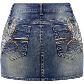 Milumia Women's Butterfly Embroidery Denim Mini Skirt Low Waist Bodycon Jean Skirt with Pockets in Saudi Arabia