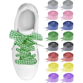 8Pairs Gingham Shoe Laces for Women, Wide Colorful Soft Satin Fabric Shoe Ties Shoestrings for Sneakers Sports Shoes in Kuwait