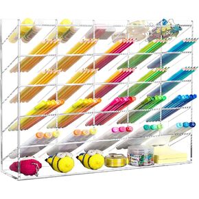 BEYGORM Acrylic Vertical Marker Organizer for 150 Makers,Angled Pen Holders Desktop Organization,Clear Large Stationary Pencil Holder for Desk,Art Supply Storage Organizers for School Supplie in Kuwait
