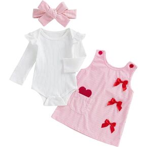 Valentines Baby Girl Outfit My first Valentines Romper Onesie+Love Heart Overalls Dress Valentines Day Clothes in Kuwait