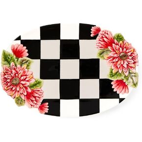 MACKENZIE-CHILDS Ceramic Trinket Dish, Decorative Bowl and Jewelry Holder, Black-and-White Courtly Check Floral in Saudi Arabia