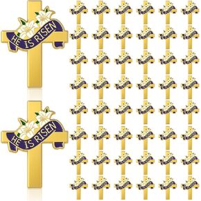 Kigeli 50 Pcs Easter Religious Christian Cross Brooch Pin Easter Lily Cross Enamel Lapel Pin for Chaplain Church Services in Saudi Arabia