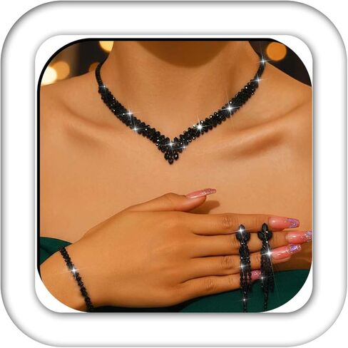 Aukmla Bridal Jewelry Set Silver Rhinestones Bride Wedding Necklace Earring Sets Prom Necklaces for Women in Kuwait