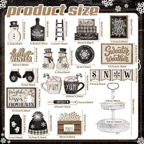 Nuogo 24 Pcs Winter Tiered Tray Decorations Set and 2 Tiered Tray Stand with Handle Winter Table Decoration Tabletop Snowman Decorations for Christmas Home Farmhouse Hot Cocoa in Saudi Arabia