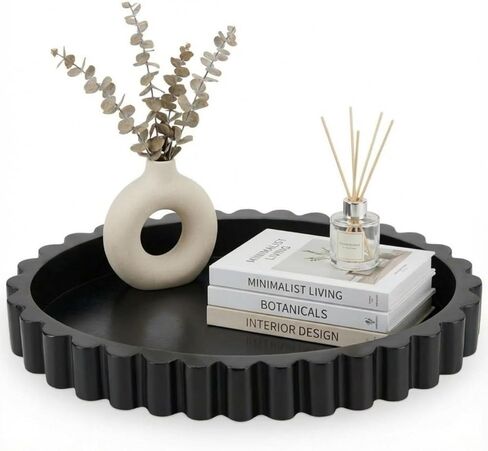 14 X10'' Decorative Tray for Coffee Tables Wooden Oval Trays Home Decor Coffee Table Tray for Living Room Kitchen Accent Table Counter Modern Decorative Trays Tables Centerpiece(White) in Kuwait