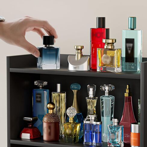 3 Tier Cologne Organizer for Men, Wooden Perfume Organizer Cologne Stand with Drawer Storage Large Capacity, Gift for Men (Black) in Saudi Arabia