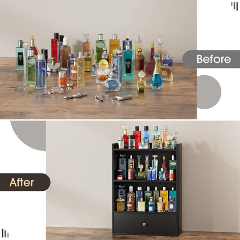 3 Tier Cologne Organizer for Men, Wooden Perfume Organizer Cologne Stand with Drawer Storage Large Capacity, Gift for Men (Black) in Saudi Arabia