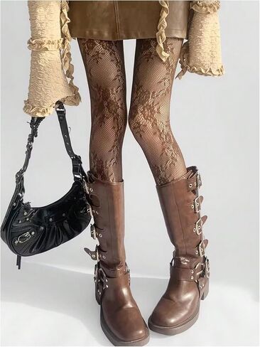 Milumia Women's Vintage Floral Lace Patterned Tights Hollow Out Fishnet Stockings Pantyhose in Saudi Arabia