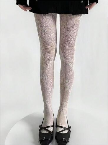 Milumia Women's Vintage Floral Lace Patterned Tights Hollow Out Fishnet Stockings Pantyhose in Saudi Arabia