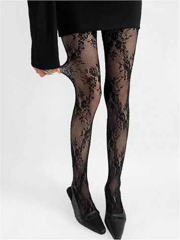 Milumia Women's Vintage Floral Lace Patterned Tights Hollow Out Fishnet Stockings Pantyhose in Saudi Arabia