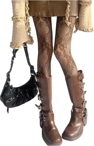 Milumia Women's Vintage Floral Lace Patterned Tights Hollow Out Fishnet Stockings Pantyhose in Saudi Arabia