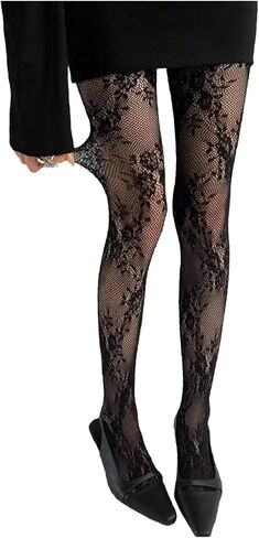 Milumia Women's Vintage Floral Lace Patterned Tights Hollow Out Fishnet Stockings Pantyhose in Saudi Arabia
