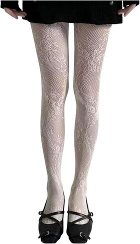 Milumia Women's Vintage Floral Lace Patterned Tights Hollow Out Fishnet Stockings Pantyhose in Saudi Arabia