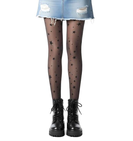 Star Tights, Cute Pattern Tights for Women, Emo Funky & Fun Printed Designs Black Star Fishnet Stockings, Perfect for Parties & Casual Wear in Saudi Arabia