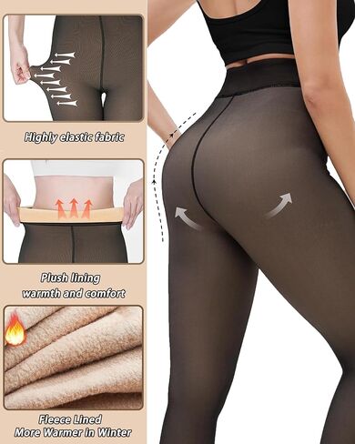 Fleece Lined Tights Women Winter Thermal Leggings Pantyhose Fake Translucent Thick Warm Sheer Tights in Saudi Arabia