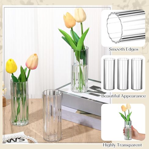 12 Pcs Plastic Small Cylinder Vases for Centerpieces Wedding Decoration, Clear Ribbed Bud Flower Vases Bulk for Wedding Bridal Shower Birthday Party Living Room Table Decor (5.5 Inch) in Saudi Arabia