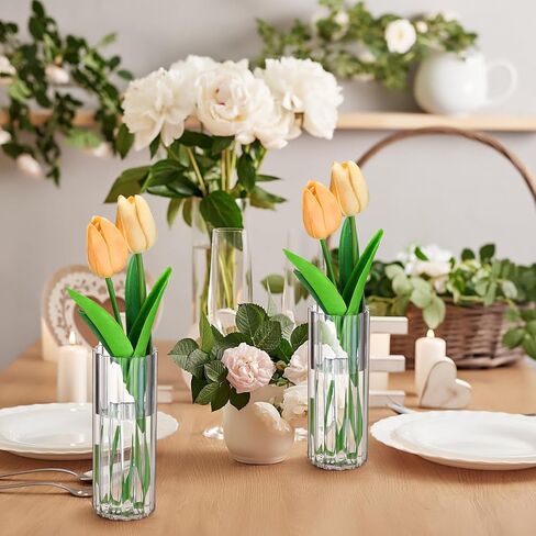 12 Pcs Plastic Small Cylinder Vases for Centerpieces Wedding Decoration, Clear Ribbed Bud Flower Vases Bulk for Wedding Bridal Shower Birthday Party Living Room Table Decor (5.5 Inch) in Saudi Arabia