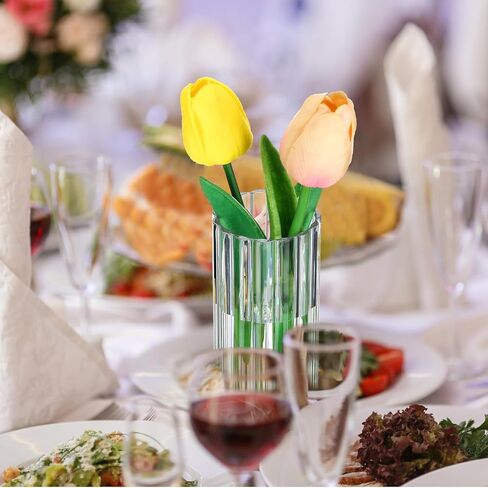 12 Pcs Plastic Small Cylinder Vases for Centerpieces Wedding Decoration, Clear Ribbed Bud Flower Vases Bulk for Wedding Bridal Shower Birthday Party Living Room Table Decor (5.5 Inch) in Saudi Arabia