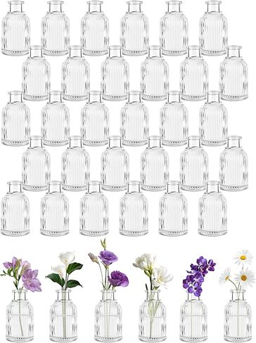 Glass Bud Vases Set of 24, Small Flower Vase in Bulk, Clear Mini Ribbed VaseS for Centerpieces, Modern Wedding Reception Table Decorations in Saudi Arabia