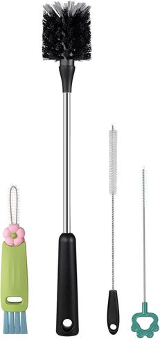 [3 Pack] Bottle Brush, Stainless Steel Long Handle Baby Bottle Scrub Cleaning Brush with Straw & Lid Brushes for Sports Water Bottles, Cups, Coffee Mugs, Glasswares, Tumblers, Wine Decanters in Saudi Arabia