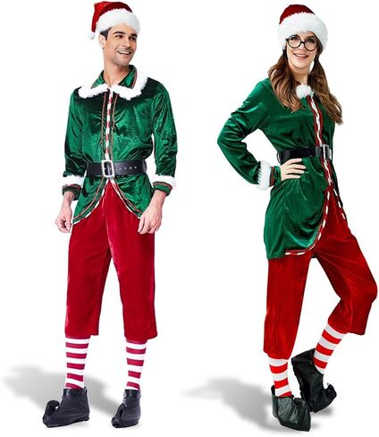 Christmas Elf Costume,6 Piece unisex Elf clothing Suit,Cosplay Party Costume,Adult Santa Outfit Xmas Holiday Party in Saudi Arabia