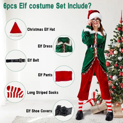 Christmas Elf Costume,6 Piece unisex Elf clothing Suit,Cosplay Party Costume,Adult Santa Outfit Xmas Holiday Party in Saudi Arabia