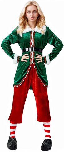 Christmas Elf Costume,6 Piece unisex Elf clothing Suit,Cosplay Party Costume,Adult Santa Outfit Xmas Holiday Party in Saudi Arabia