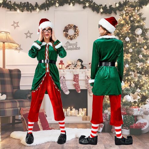 Christmas Elf Costume,6 Piece unisex Elf clothing Suit,Cosplay Party Costume,Adult Santa Outfit Xmas Holiday Party in Saudi Arabia